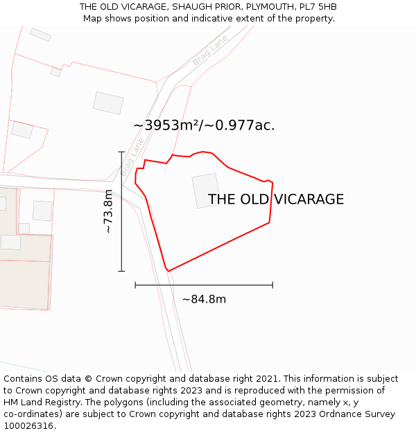 THE OLD VICARAGE, SHAUGH PRIOR, PLYMOUTH, PL7 5HB: Plot and title map