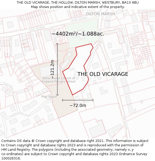 THE OLD VICARAGE, THE HOLLOW, DILTON MARSH, WESTBURY, BA13 4BU: Plot and title map