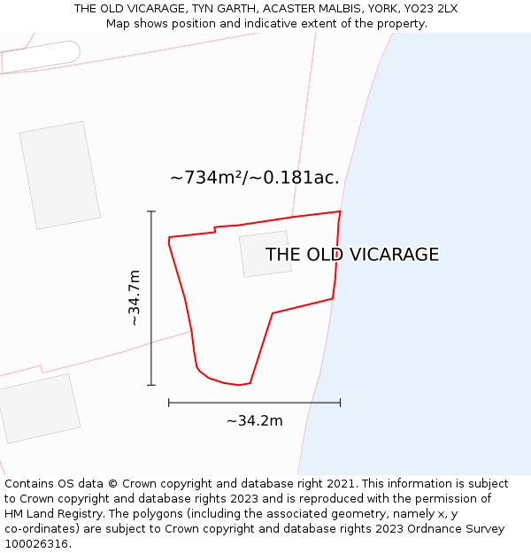 THE OLD VICARAGE, TYN GARTH, ACASTER MALBIS, YORK, YO23 2LX: Plot and title map