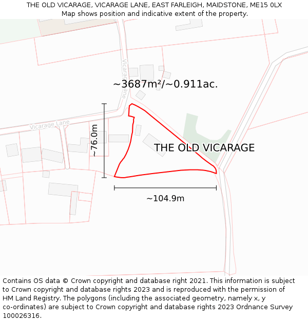 THE OLD VICARAGE, VICARAGE LANE, EAST FARLEIGH, MAIDSTONE, ME15 0LX: Plot and title map