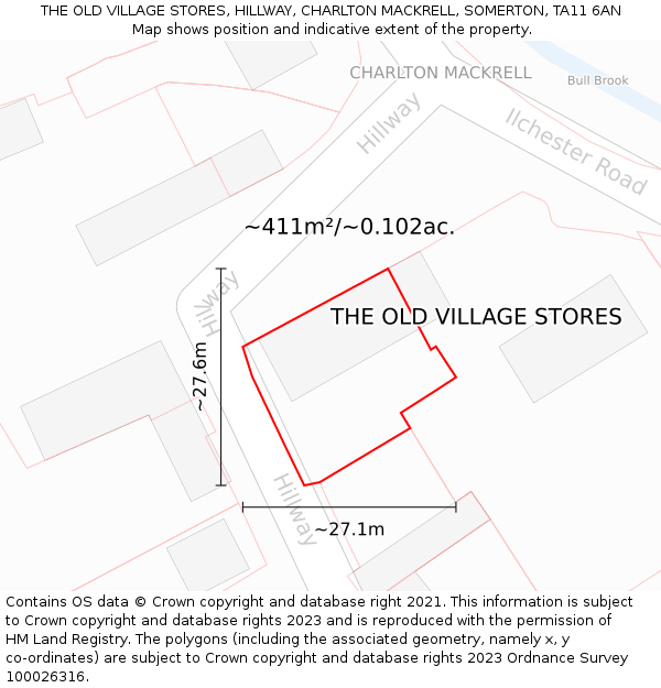 THE OLD VILLAGE STORES, HILLWAY, CHARLTON MACKRELL, SOMERTON, TA11 6AN: Plot and title map