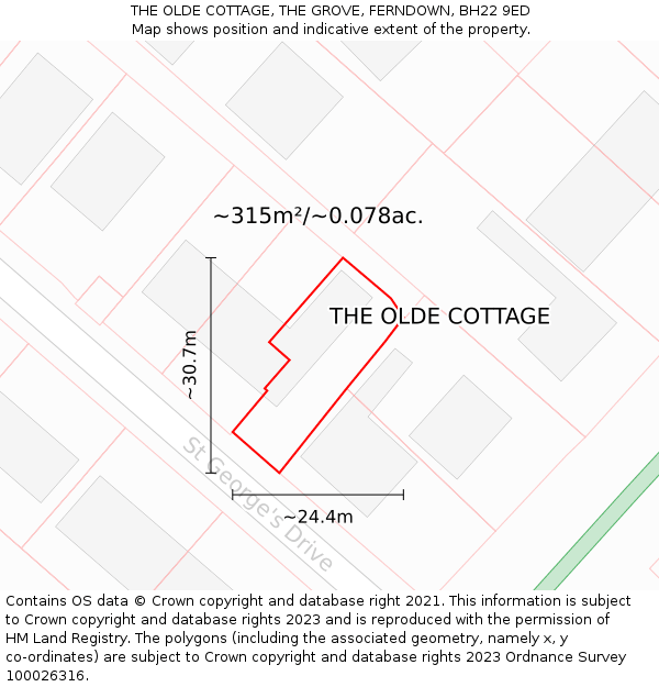 THE OLDE COTTAGE, THE GROVE, FERNDOWN, BH22 9ED: Plot and title map