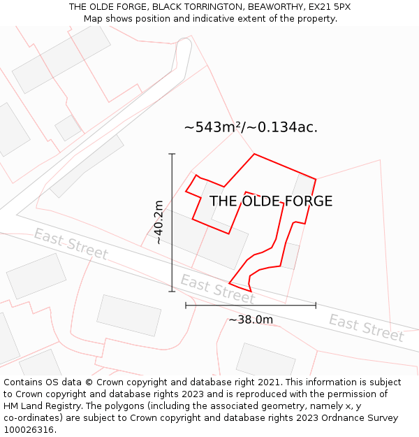 THE OLDE FORGE, BLACK TORRINGTON, BEAWORTHY, EX21 5PX: Plot and title map