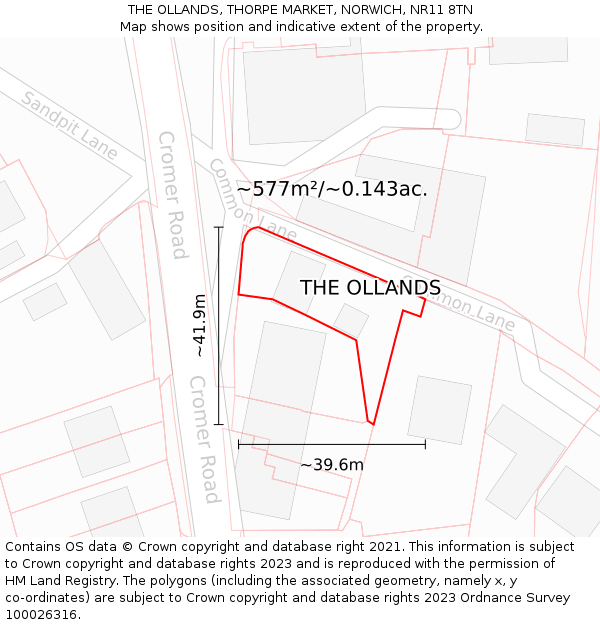 THE OLLANDS, THORPE MARKET, NORWICH, NR11 8TN: Plot and title map