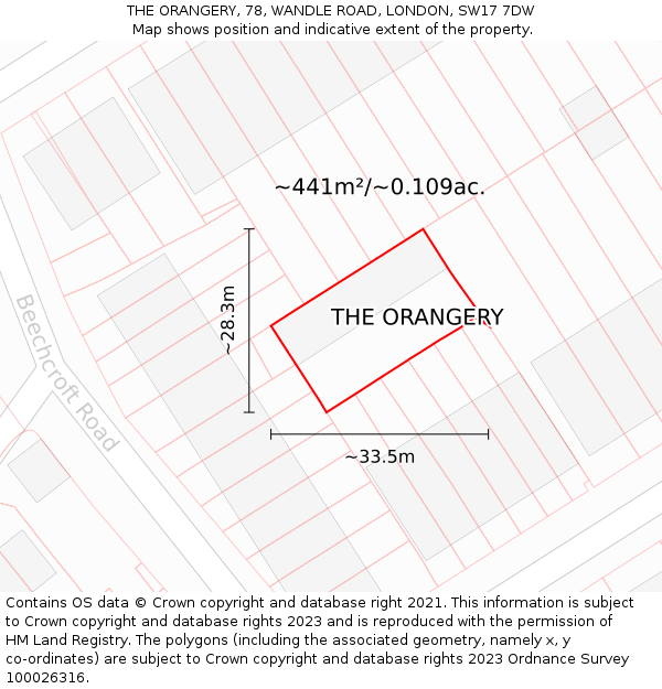 THE ORANGERY, 78, WANDLE ROAD, LONDON, SW17 7DW: Plot and title map