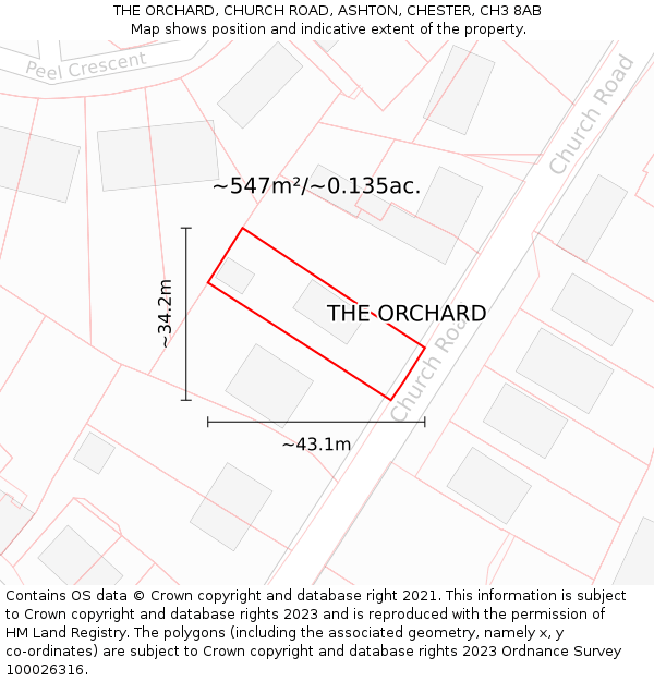 THE ORCHARD, CHURCH ROAD, ASHTON, CHESTER, CH3 8AB: Plot and title map