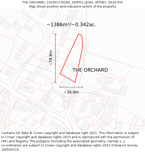 THE ORCHARD, CHURCH ROAD, NORTH LEIGH, WITNEY, OX29 6TX: Plot and title map