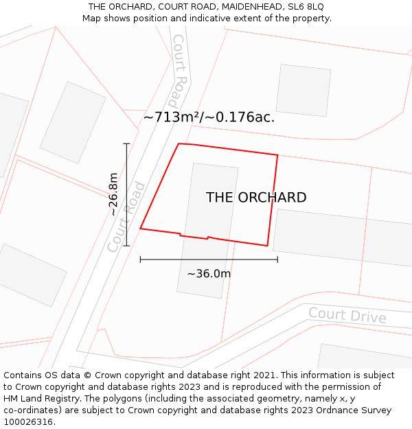THE ORCHARD, COURT ROAD, MAIDENHEAD, SL6 8LQ: Plot and title map