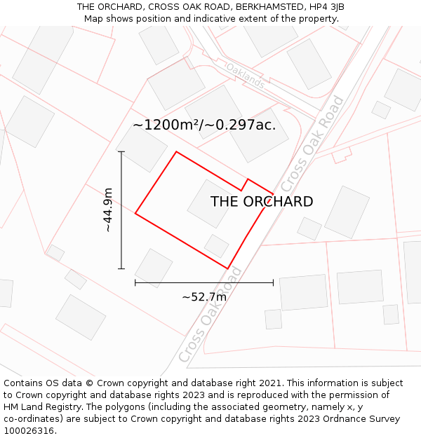 THE ORCHARD, CROSS OAK ROAD, BERKHAMSTED, HP4 3JB: Plot and title map