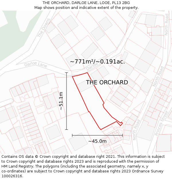 THE ORCHARD, DARLOE LANE, LOOE, PL13 2BG: Plot and title map