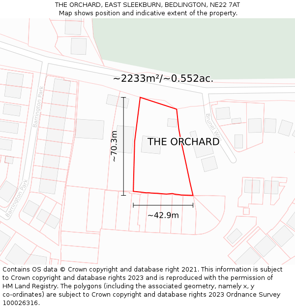 THE ORCHARD, EAST SLEEKBURN, BEDLINGTON, NE22 7AT: Plot and title map