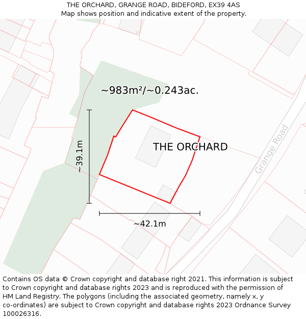 THE ORCHARD, GRANGE ROAD, BIDEFORD, EX39 4AS: Plot and title map