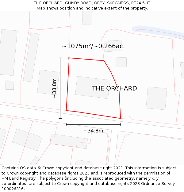 THE ORCHARD, GUNBY ROAD, ORBY, SKEGNESS, PE24 5HT: Plot and title map