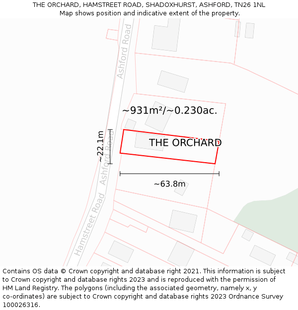 THE ORCHARD, HAMSTREET ROAD, SHADOXHURST, ASHFORD, TN26 1NL: Plot and title map