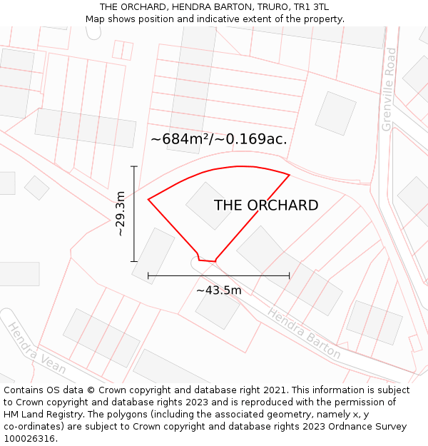 THE ORCHARD, HENDRA BARTON, TRURO, TR1 3TL: Plot and title map