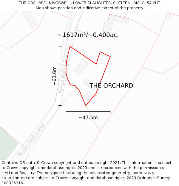 THE ORCHARD, KINGSWELL, LOWER SLAUGHTER, CHELTENHAM, GL54 2HT: Plot and title map