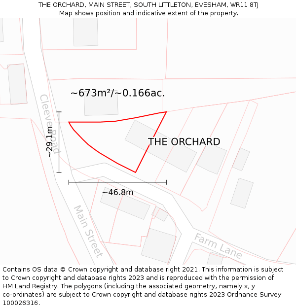 THE ORCHARD, MAIN STREET, SOUTH LITTLETON, EVESHAM, WR11 8TJ: Plot and title map