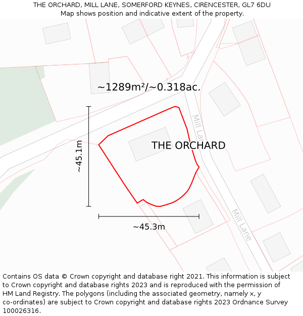 THE ORCHARD, MILL LANE, SOMERFORD KEYNES, CIRENCESTER, GL7 6DU: Plot and title map