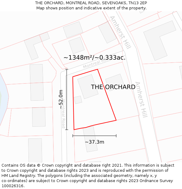 THE ORCHARD, MONTREAL ROAD, SEVENOAKS, TN13 2EP: Plot and title map