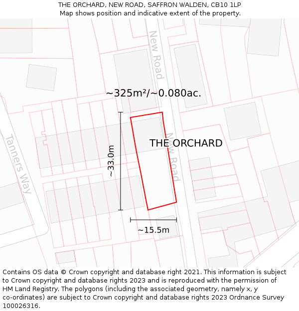 THE ORCHARD, NEW ROAD, SAFFRON WALDEN, CB10 1LP: Plot and title map