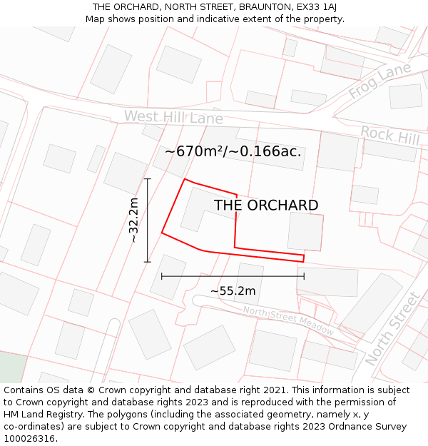 THE ORCHARD, NORTH STREET, BRAUNTON, EX33 1AJ: Plot and title map
