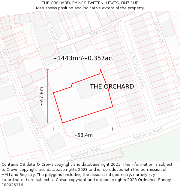 THE ORCHARD, PAINES TWITTEN, LEWES, BN7 1UB: Plot and title map