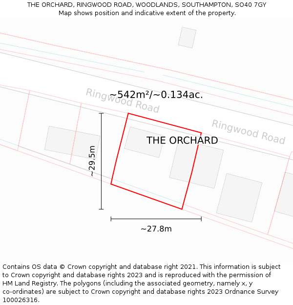 THE ORCHARD, RINGWOOD ROAD, WOODLANDS, SOUTHAMPTON, SO40 7GY: Plot and title map