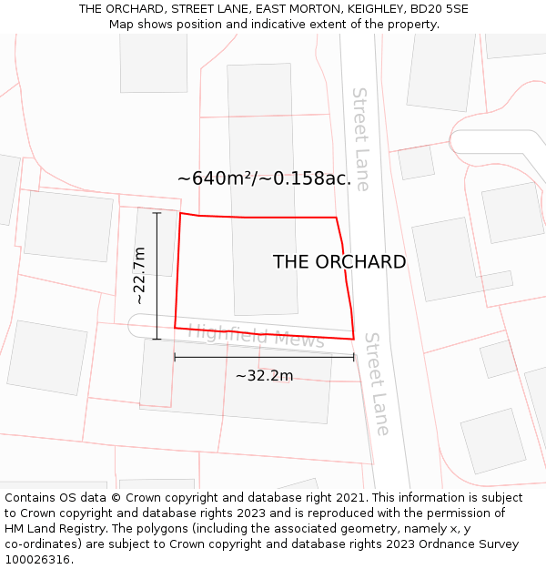 THE ORCHARD, STREET LANE, EAST MORTON, KEIGHLEY, BD20 5SE: Plot and title map