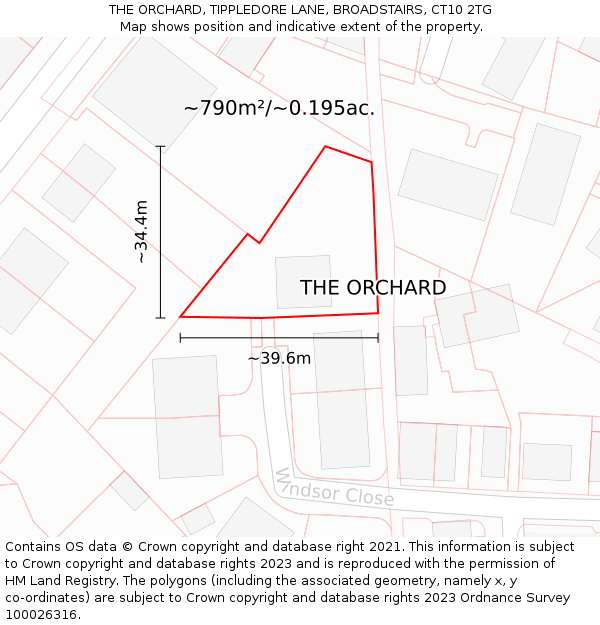 THE ORCHARD, TIPPLEDORE LANE, BROADSTAIRS, CT10 2TG: Plot and title map