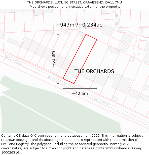THE ORCHARDS, WATLING STREET, GRAVESEND, DA11 7NU: Plot and title map