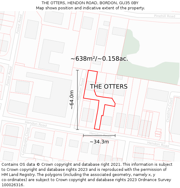 THE OTTERS, HENDON ROAD, BORDON, GU35 0BY: Plot and title map