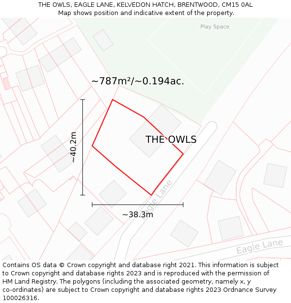 THE OWLS, EAGLE LANE, KELVEDON HATCH, BRENTWOOD, CM15 0AL: Plot and title map