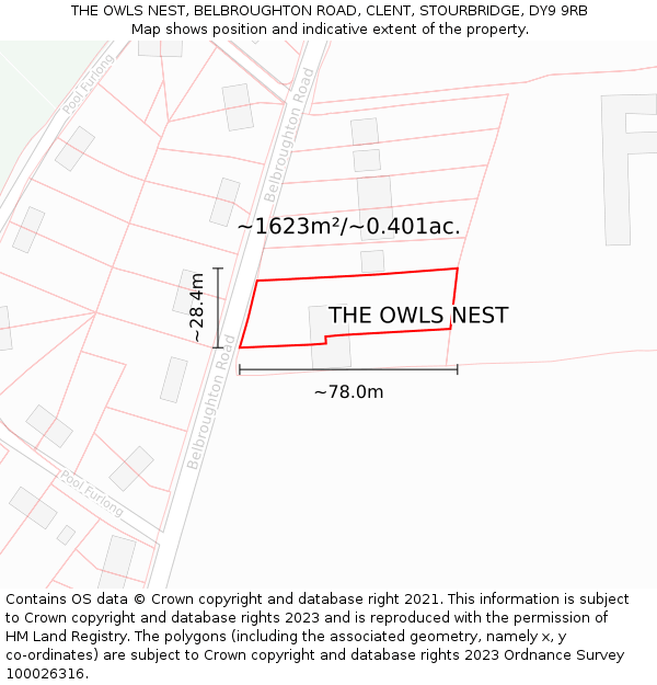 THE OWLS NEST, BELBROUGHTON ROAD, CLENT, STOURBRIDGE, DY9 9RB: Plot and title map
