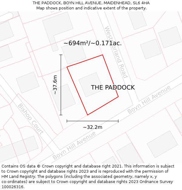THE PADDOCK, BOYN HILL AVENUE, MAIDENHEAD, SL6 4HA: Plot and title map