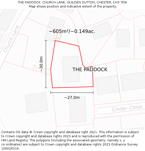 THE PADDOCK, CHURCH LANE, GUILDEN SUTTON, CHESTER, CH3 7EW: Plot and title map