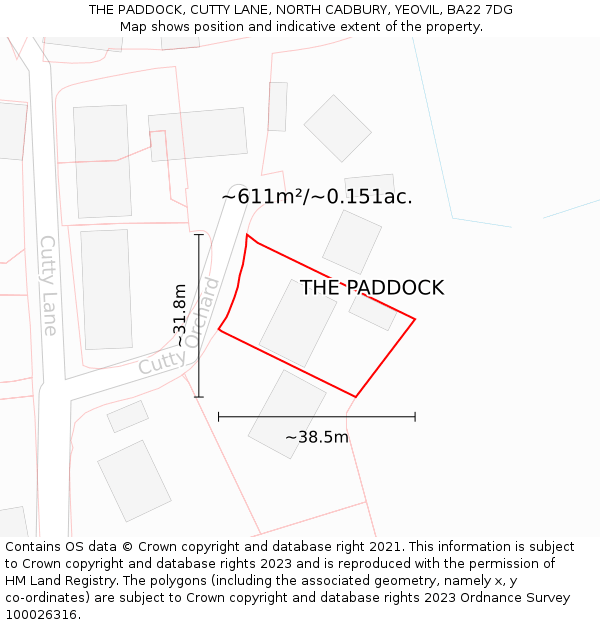 THE PADDOCK, CUTTY LANE, NORTH CADBURY, YEOVIL, BA22 7DG: Plot and title map