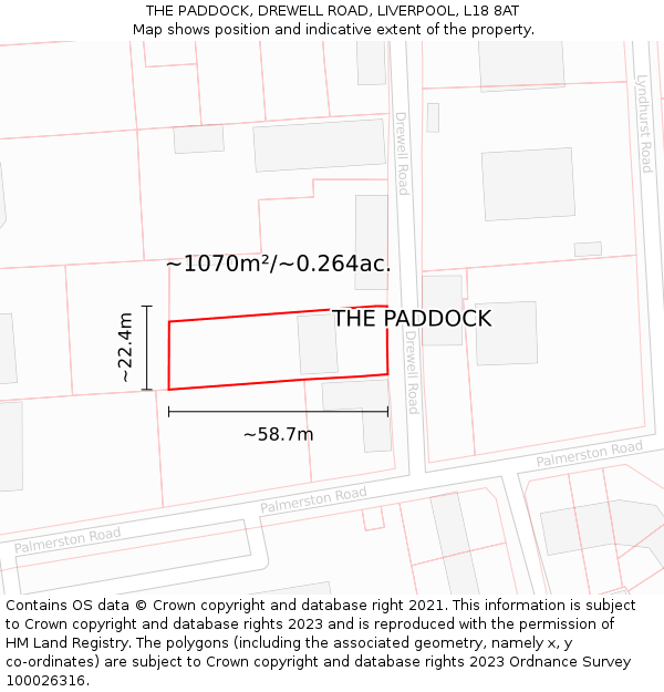 THE PADDOCK, DREWELL ROAD, LIVERPOOL, L18 8AT: Plot and title map