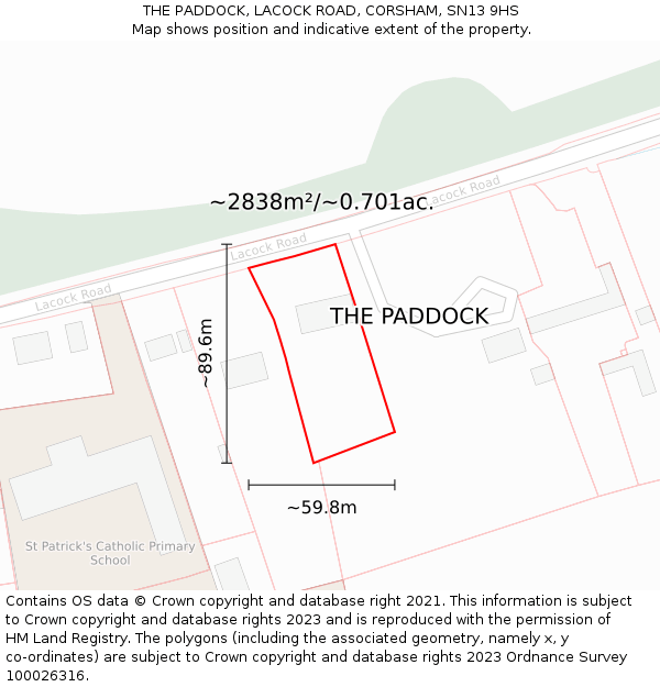 THE PADDOCK, LACOCK ROAD, CORSHAM, SN13 9HS: Plot and title map