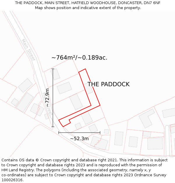 THE PADDOCK, MAIN STREET, HATFIELD WOODHOUSE, DONCASTER, DN7 6NF: Plot and title map