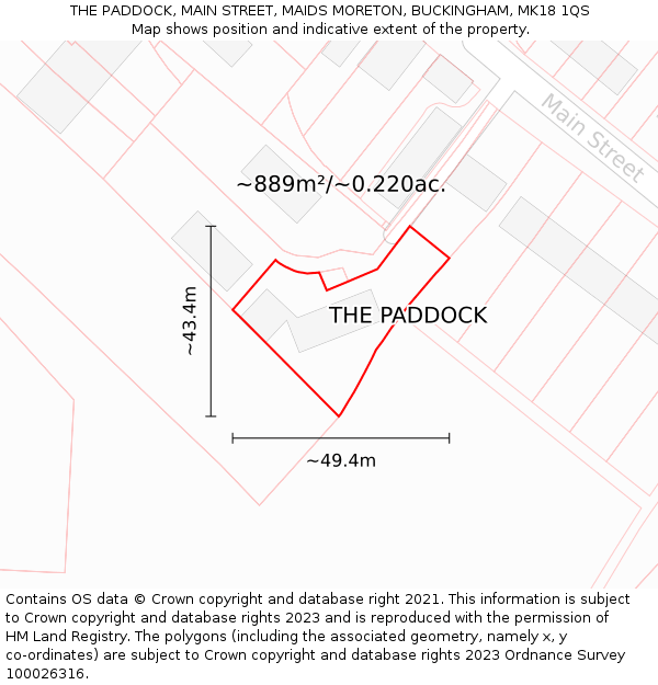 THE PADDOCK, MAIN STREET, MAIDS MORETON, BUCKINGHAM, MK18 1QS: Plot and title map