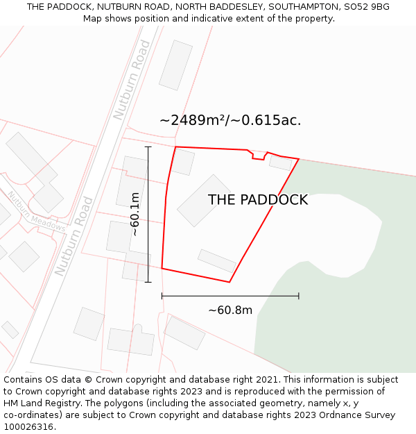 THE PADDOCK, NUTBURN ROAD, NORTH BADDESLEY, SOUTHAMPTON, SO52 9BG: Plot and title map