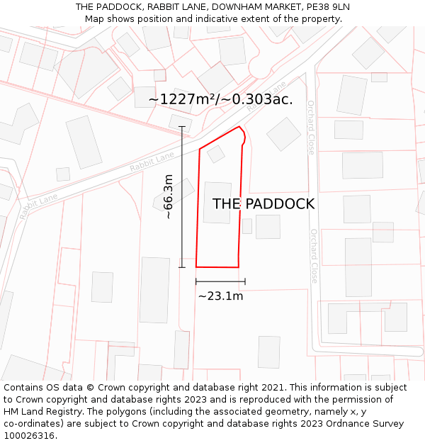 THE PADDOCK, RABBIT LANE, DOWNHAM MARKET, PE38 9LN: Plot and title map