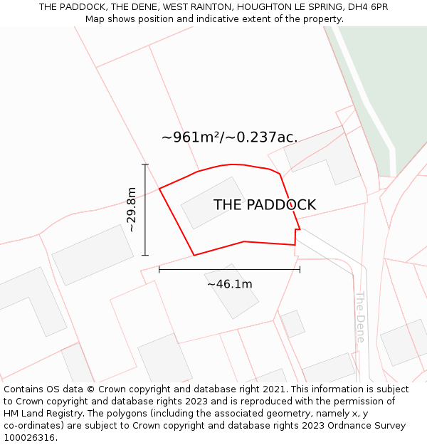 THE PADDOCK, THE DENE, WEST RAINTON, HOUGHTON LE SPRING, DH4 6PR: Plot and title map