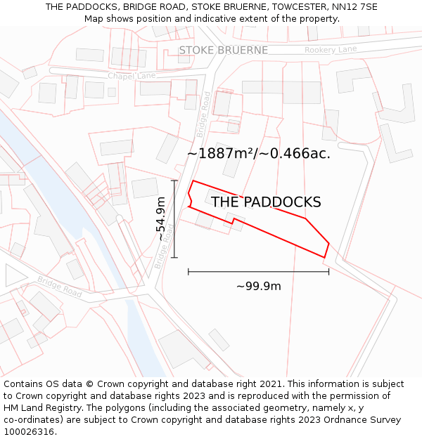 THE PADDOCKS, BRIDGE ROAD, STOKE BRUERNE, TOWCESTER, NN12 7SE: Plot and title map