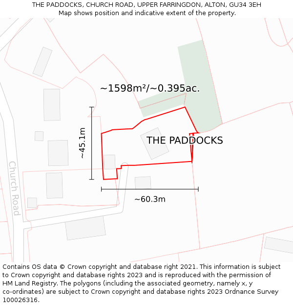 THE PADDOCKS, CHURCH ROAD, UPPER FARRINGDON, ALTON, GU34 3EH: Plot and title map