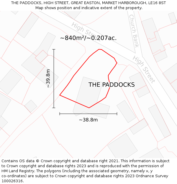 THE PADDOCKS, HIGH STREET, GREAT EASTON, MARKET HARBOROUGH, LE16 8ST: Plot and title map