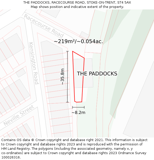 THE PADDOCKS, RACECOURSE ROAD, STOKE-ON-TRENT, ST4 5AX: Plot and title map