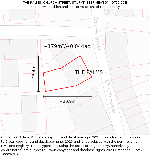 THE PALMS, CHURCH STREET, STURMINSTER NEWTON, DT10 1DB: Plot and title map