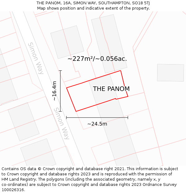 THE PANOM, 16A, SIMON WAY, SOUTHAMPTON, SO18 5TJ: Plot and title map