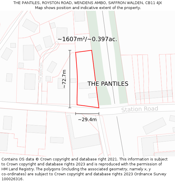 THE PANTILES, ROYSTON ROAD, WENDENS AMBO, SAFFRON WALDEN, CB11 4JX: Plot and title map